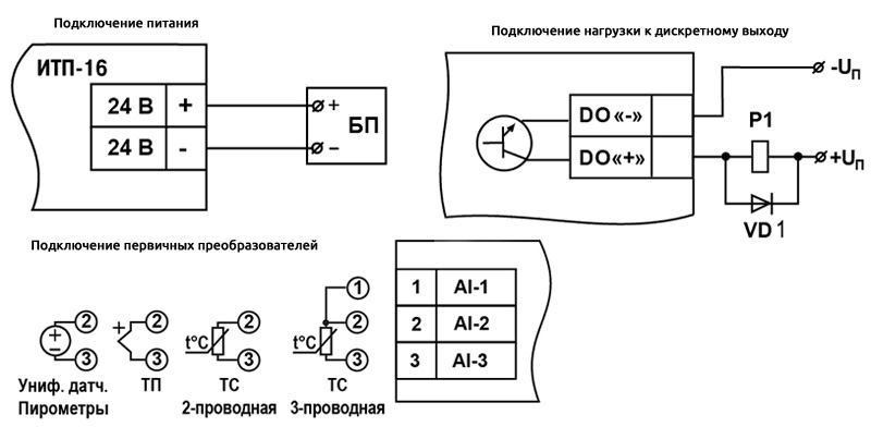 Схема подключения ОВЕН ИТП16