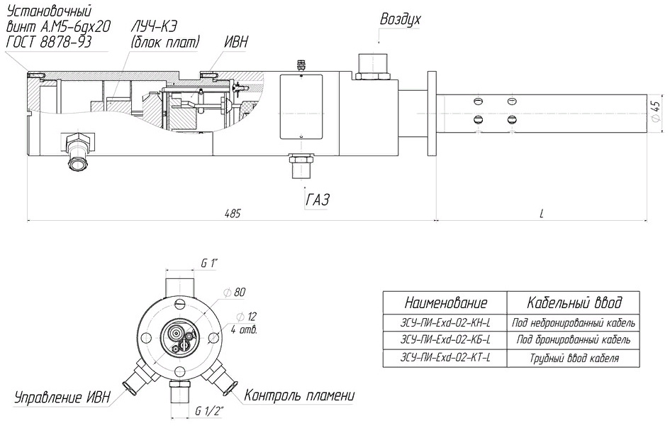 Габаритные и установочные размеры ПРОМА ЗСУ-ПИ-Exd-02