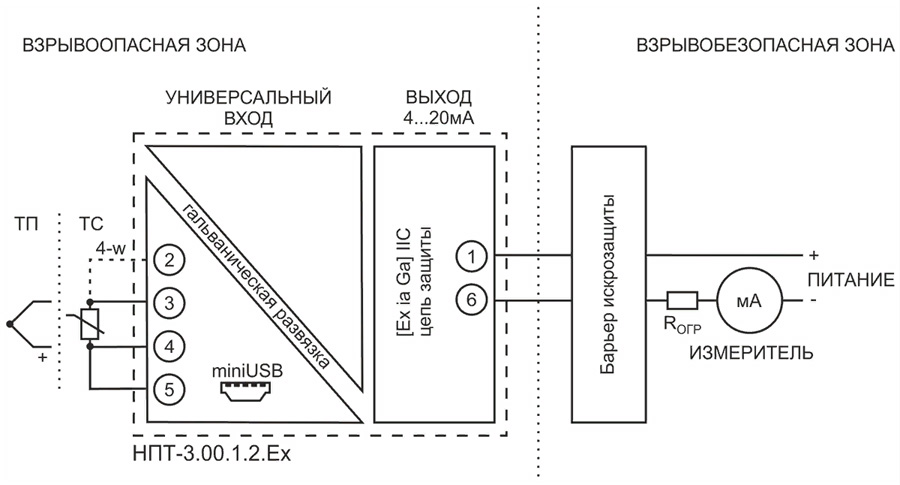 Схема подключения ОВЕН НПТ-3 Ex